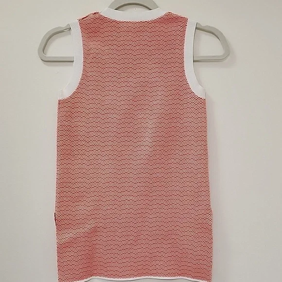 Tory Burch Sport Sleeveless Knit Top Orange White Chevron Size XS - Picture 10 of 17